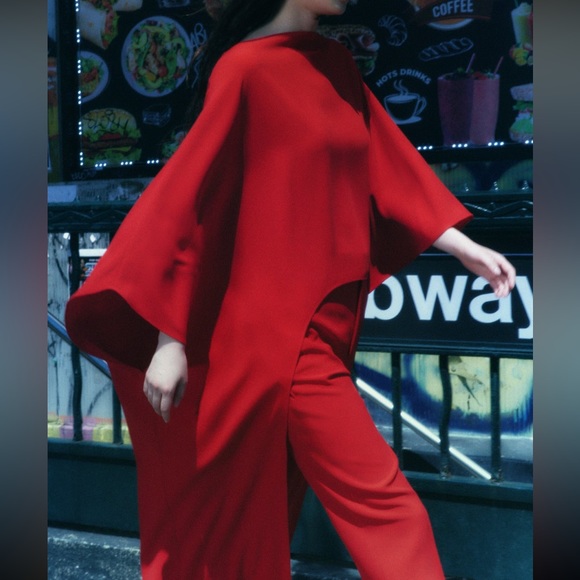 ZARA ASYMMETRIC CAPE BLOUSE - Picture 9 of 13